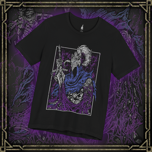 Thumbnail of a T-shirt featuring Artorias the Abysswalker from Dark Souls in a grim design, showcasing his iconic armor and tragic struggle against the Abyss, perfect for fans of this legendary knight and his heartbreaking journey.