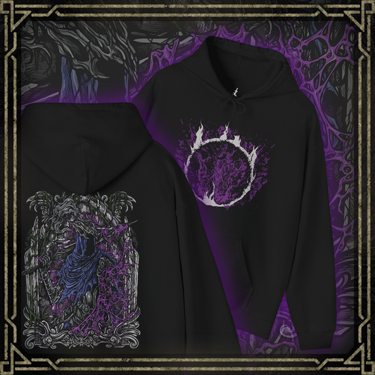 Thumbnail of a Hooded Sweatshirt showcasing Artorias the Abysswalker, the legendary knight from Dark Souls who ventured into the Abyss to halt its spread. Twisted by its corruption yet still driven by purpose, Artorias wields his massive greatsword with unmatched ferocity. The design highlights his torn armor and feral energy—an eternal symbol of fallen heroism and a fan-favorite figure of the series’ darkest lore.