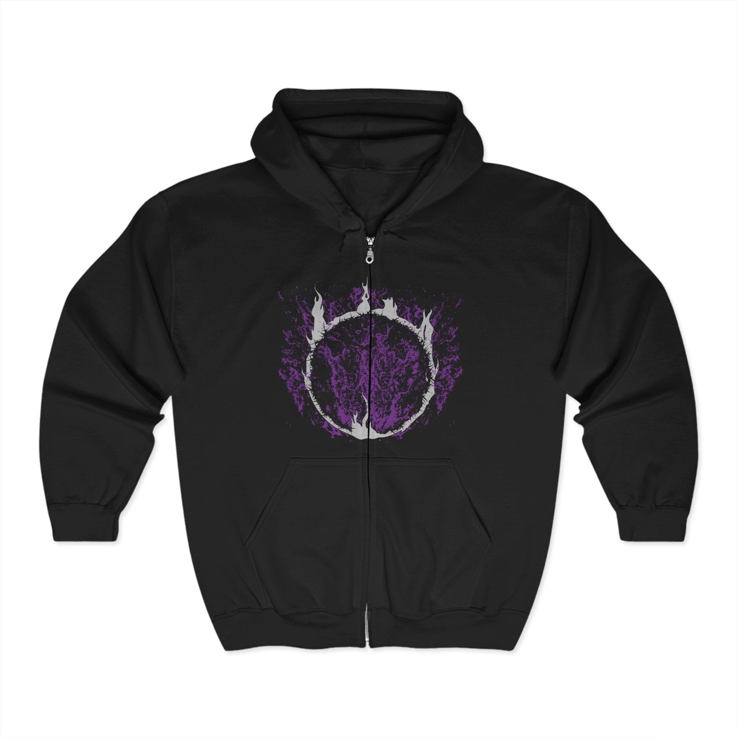 Image 3 of a S Zip-up Hooded Sweatshirt featuring the corrupted form of Artorias the Abysswalker from Dark Souls, fully consumed by the darkness he sought to destroy. Twisted by the Abyss, his once-noble stance is now feral and unhinged, fighting with a broken arm and relentless fury. This design captures the tragic downfall of a hero who gave everything to shield Oolacile, even as the darkness devoured his soul.
