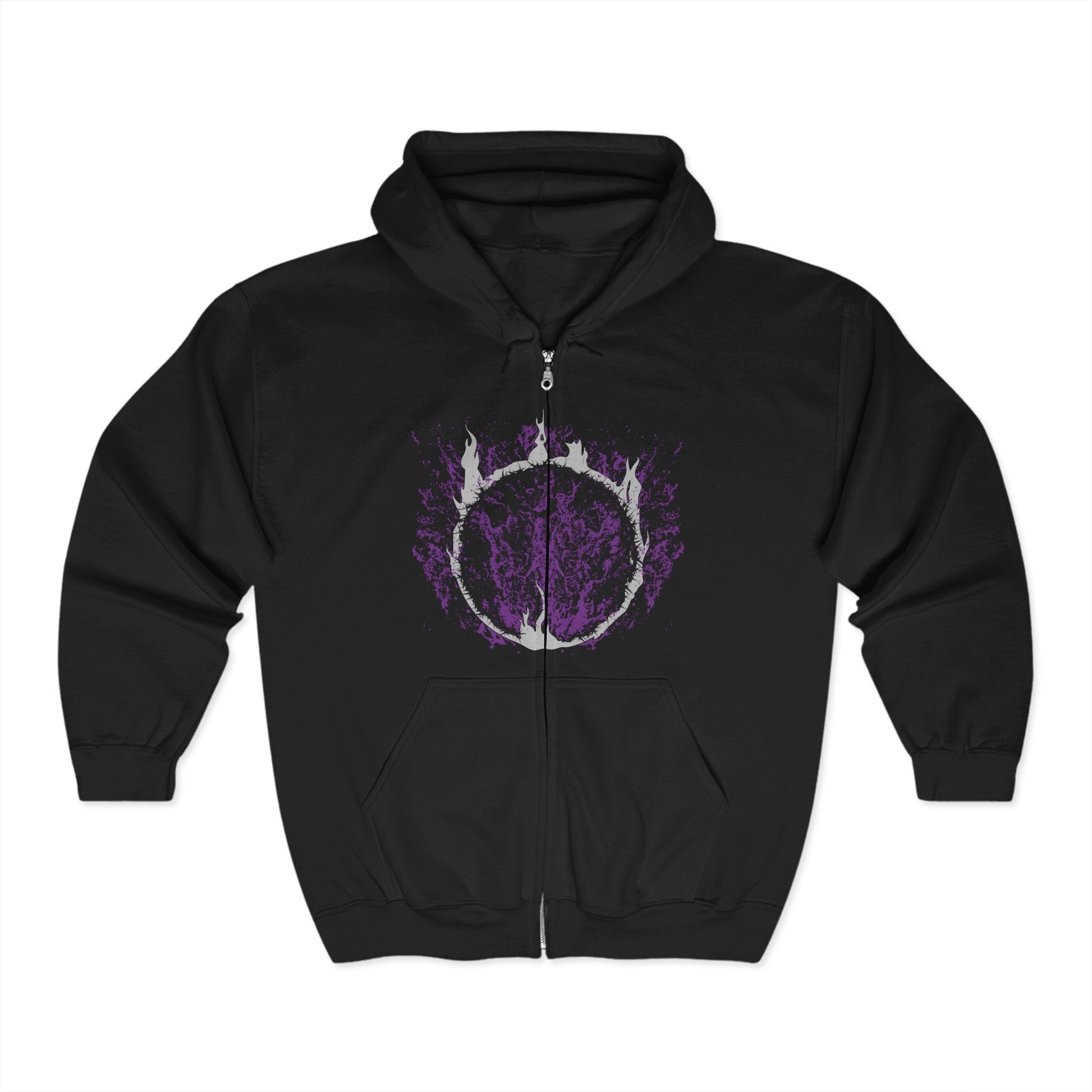 Image 3 of a S Zip-up Hooded Sweatshirt featuring the corrupted form of Artorias the Abysswalker from Dark Souls, fully consumed by the darkness he sought to destroy. Twisted by the Abyss, his once-noble stance is now feral and unhinged, fighting with a broken arm and relentless fury. This design captures the tragic downfall of a hero who gave everything to shield Oolacile, even as the darkness devoured his soul.