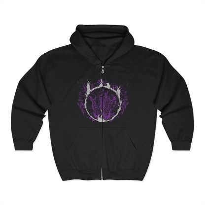 Image 3 of a S Zip-up Hooded Sweatshirt featuring the corrupted form of Artorias the Abysswalker from Dark Souls, fully consumed by the darkness he sought to destroy. Twisted by the Abyss, his once-noble stance is now feral and unhinged, fighting with a broken arm and relentless fury. This design captures the tragic downfall of a hero who gave everything to shield Oolacile, even as the darkness devoured his soul.