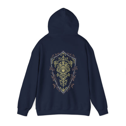 Image number 4 of a Hooded Sweatshirt featuring an Elite Knight-inspired design from Dark Souls, adorned with intricate armor details that highlight the timeless look of this iconic set. Ideal for fans who appreciate classic armor and the enduring spirit of the undead journey.