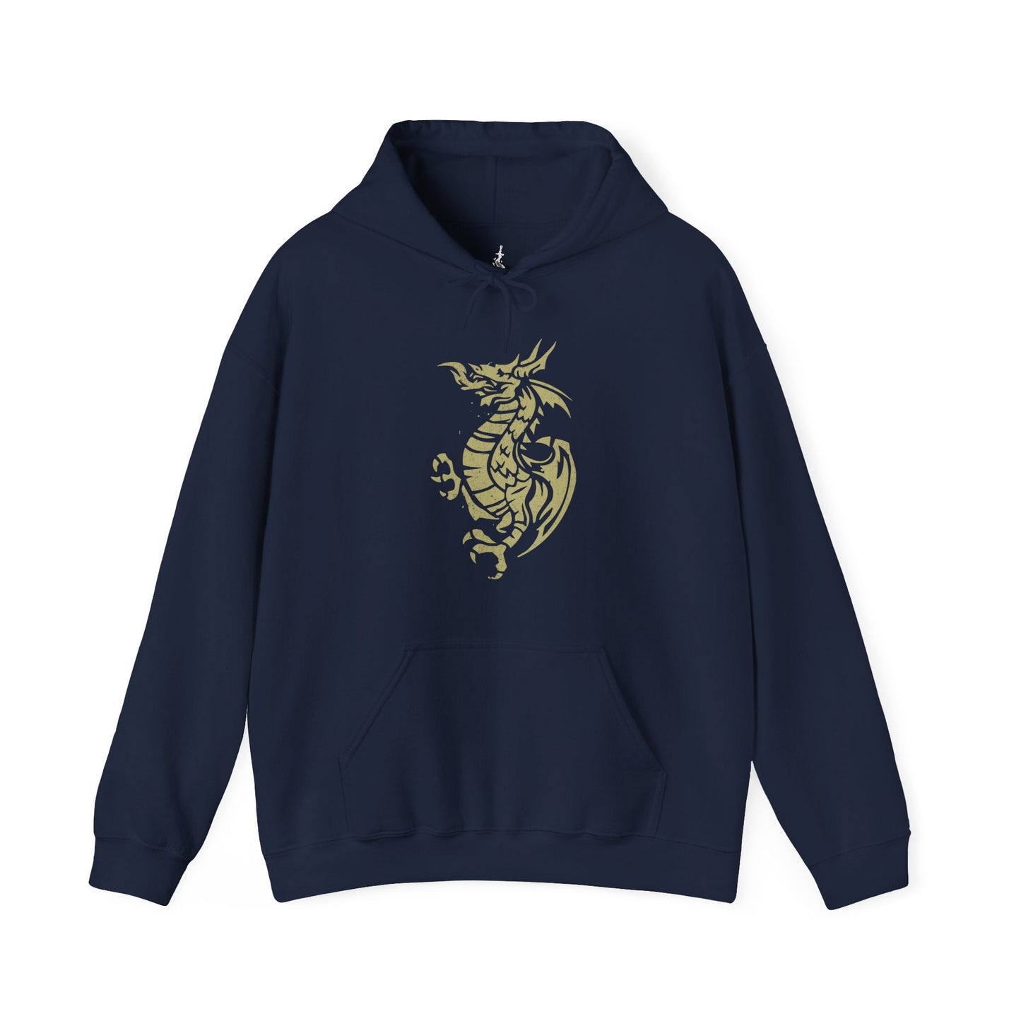 Image number 3 of a Navy Hooded Sweatshirt featuring an Elite Knight-inspired design from Dark Souls, adorned with intricate armor details that highlight the timeless look of this iconic set. Ideal for fans who appreciate classic armor and the enduring spirit of the undead journey.