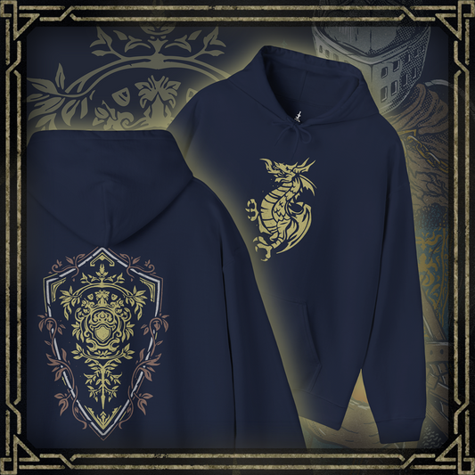 Thumbnail of a Hooded Sweatshirt featuring an Elite Knight-inspired design from Dark Souls, adorned with intricate armor details that highlight the timeless look of this iconic set. Ideal for fans who appreciate classic armor and the enduring spirit of the undead journey.