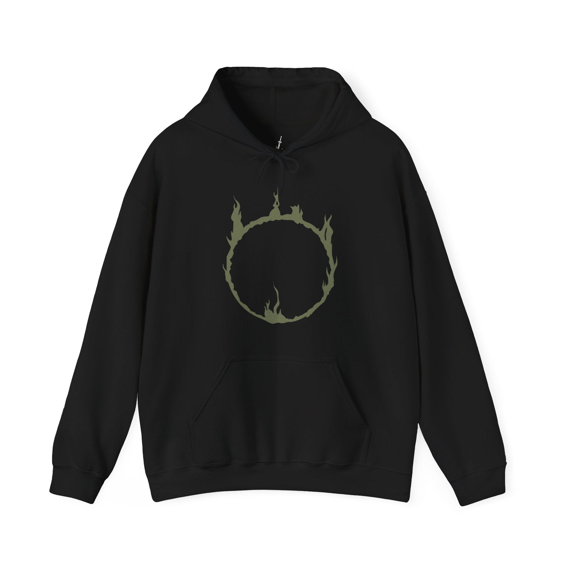 Image 4 of a Hooded Sweatshirt featuring the Black Knight from Dark Souls, the silent guardians who stand as relics of an age of fire long past. Their blackened armor and devastating weapons speak of ancient glory consumed by flame. This design honors their unending duty, capturing the melancholy and might of one of the series’ most iconic foes.