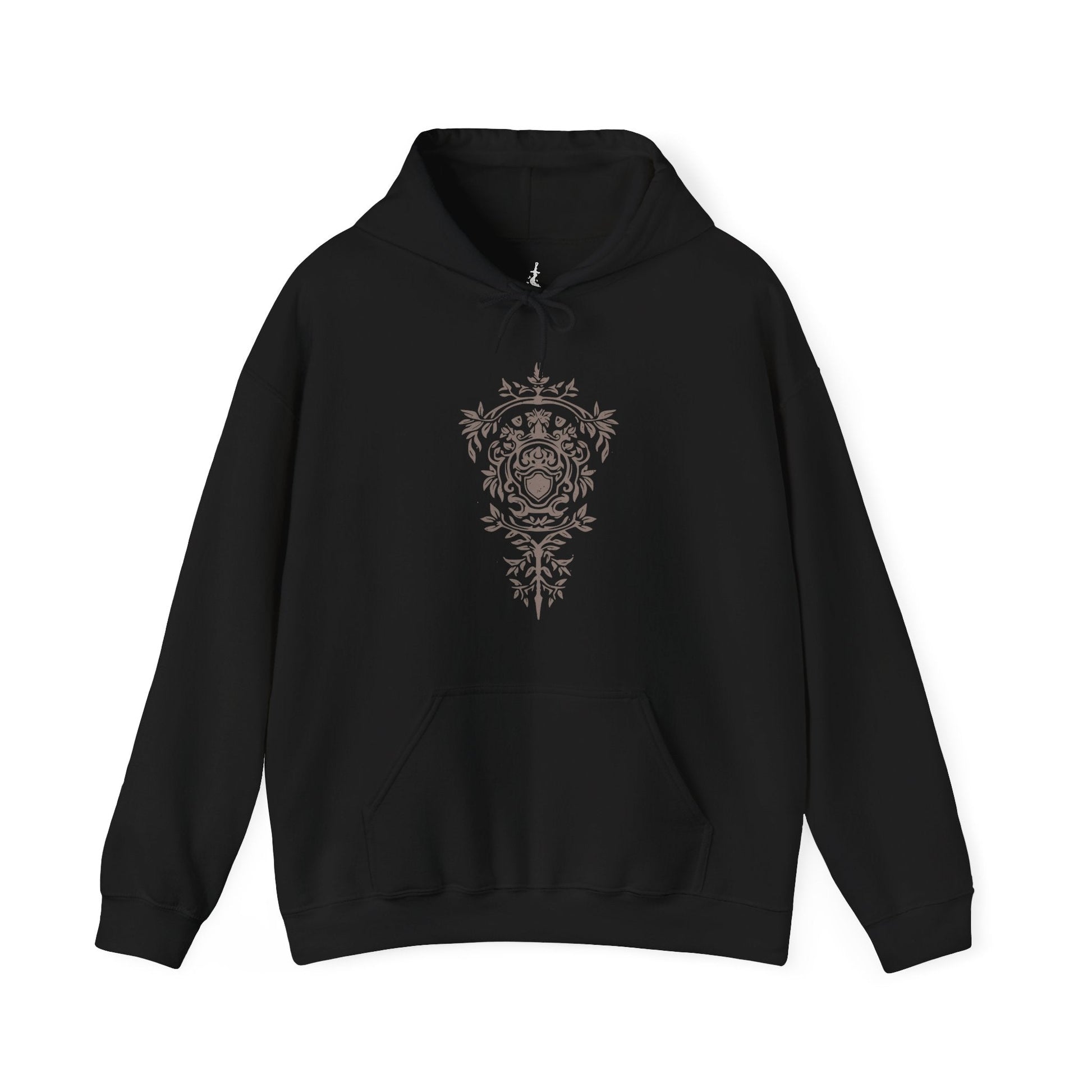 Image 3 of a Black Dark Souls Hooded Sweatshirt featuring the Chosen Undead at Firelink Shrine, the haunting sanctuary where journeys begin and legends end. With its hollowed architecture and ever-burning flame, the shrine stands as both home and reminder of destiny. This design honors the cursed warrior’s role in shaping the Age of Fire and beyond.