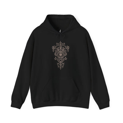 Image 3 of a Black Dark Souls Hooded Sweatshirt featuring the Chosen Undead at Firelink Shrine, the haunting sanctuary where journeys begin and legends end. With its hollowed architecture and ever-burning flame, the shrine stands as both home and reminder of destiny. This design honors the cursed warrior’s role in shaping the Age of Fire and beyond.