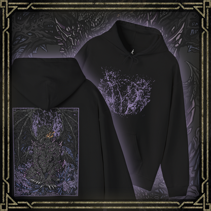 Thumbnail of a Hooded Sweatshirt featuring Darkeater Midir from Dark Souls, showcasing the fearsome dragon’s dark and imposing figure, ideal for fans who respect the legendary guardian and his role in consuming the abyss.