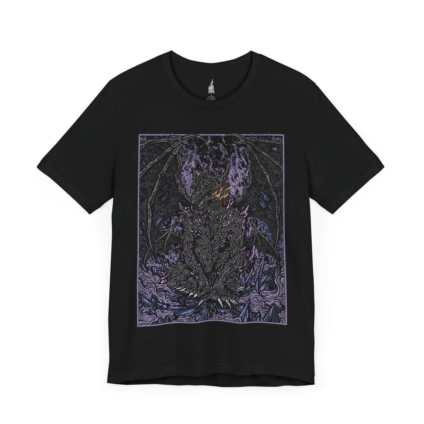 Image number 3 of a Black T-shirt featuring Darkeater Midir from Dark Souls, showcasing the fearsome dragon’s dark and imposing figure, ideal for fans who respect the legendary guardian and his role in consuming the abyss.