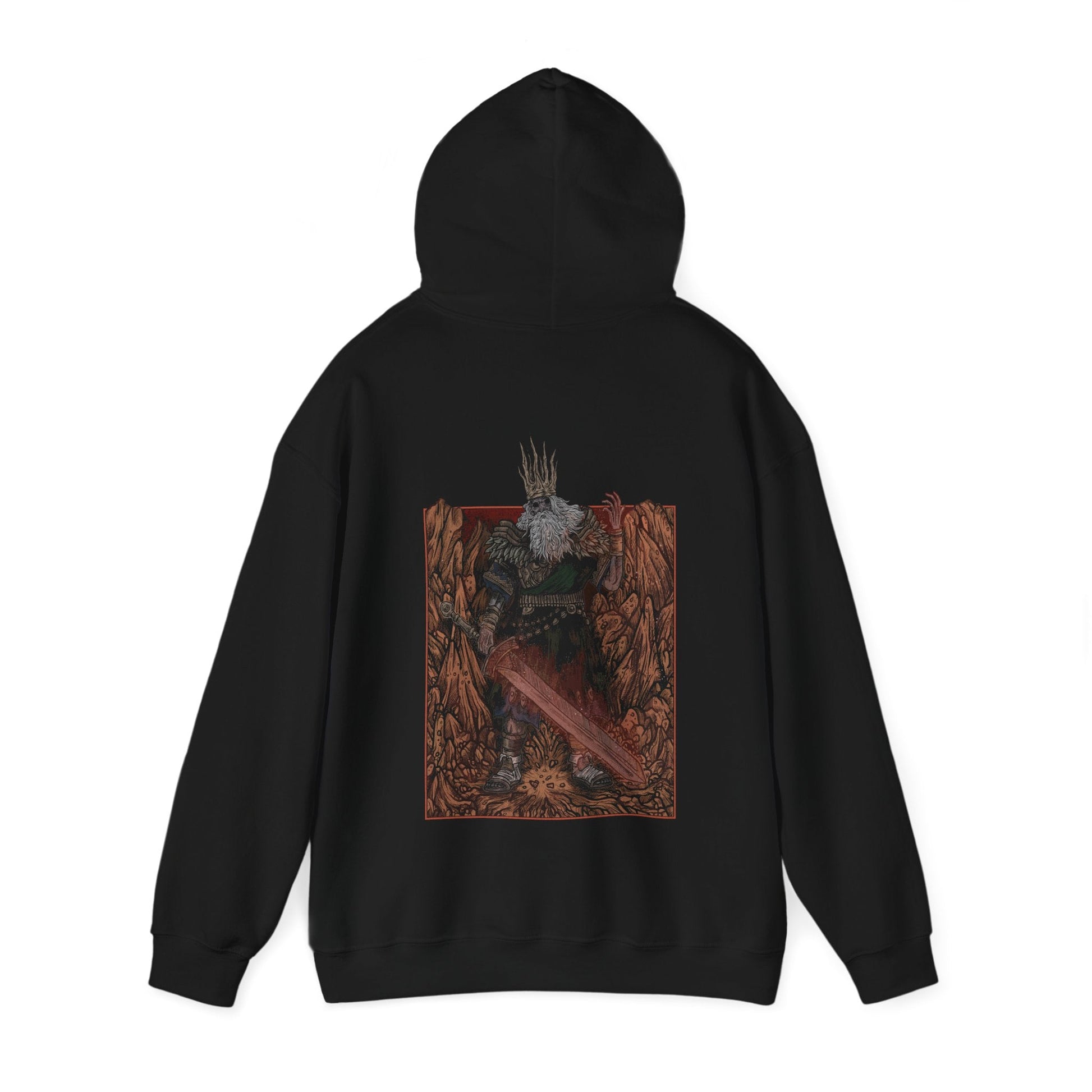 Image number 4 of a Hooded Sweatshirt featuring Gwyn, Lord of Cinder from Dark Souls in a grim design, capturing his fiery, decayed form and tragic fall from grace, ideal for fans who revere the tragic, fallen king and his role in the age of fire.