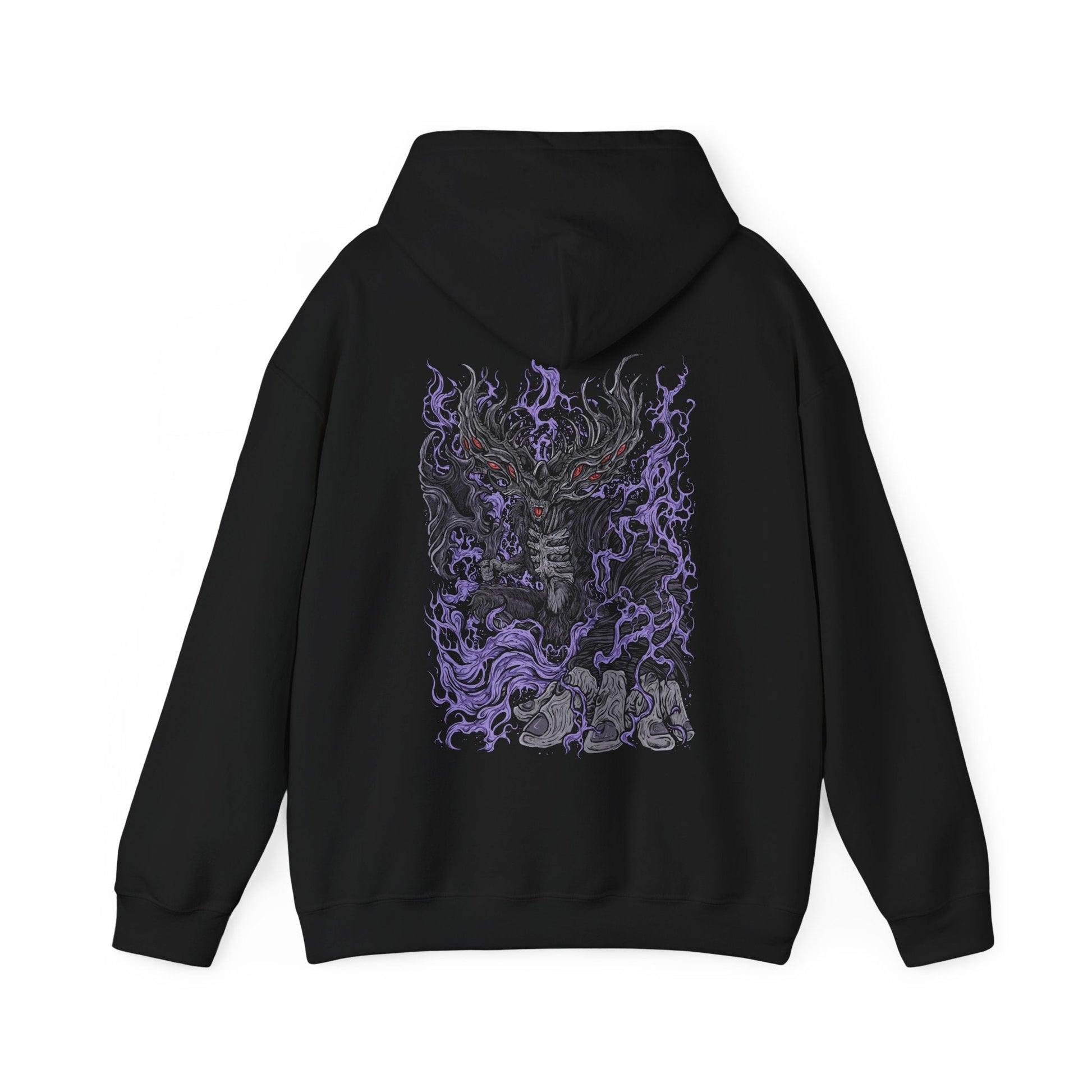 Image 4 of a Hooded Sweatshirt showcasing Manus, the Father of the Abyss, a corrupted being born of humanity gone mad in Dark Souls. His monstrous arm and voidlike presence symbolize the destructive hunger of unbound emotion. This artwork channels the sorrow and fury that drove him to consume the kingdom of Oolacile in darkness.