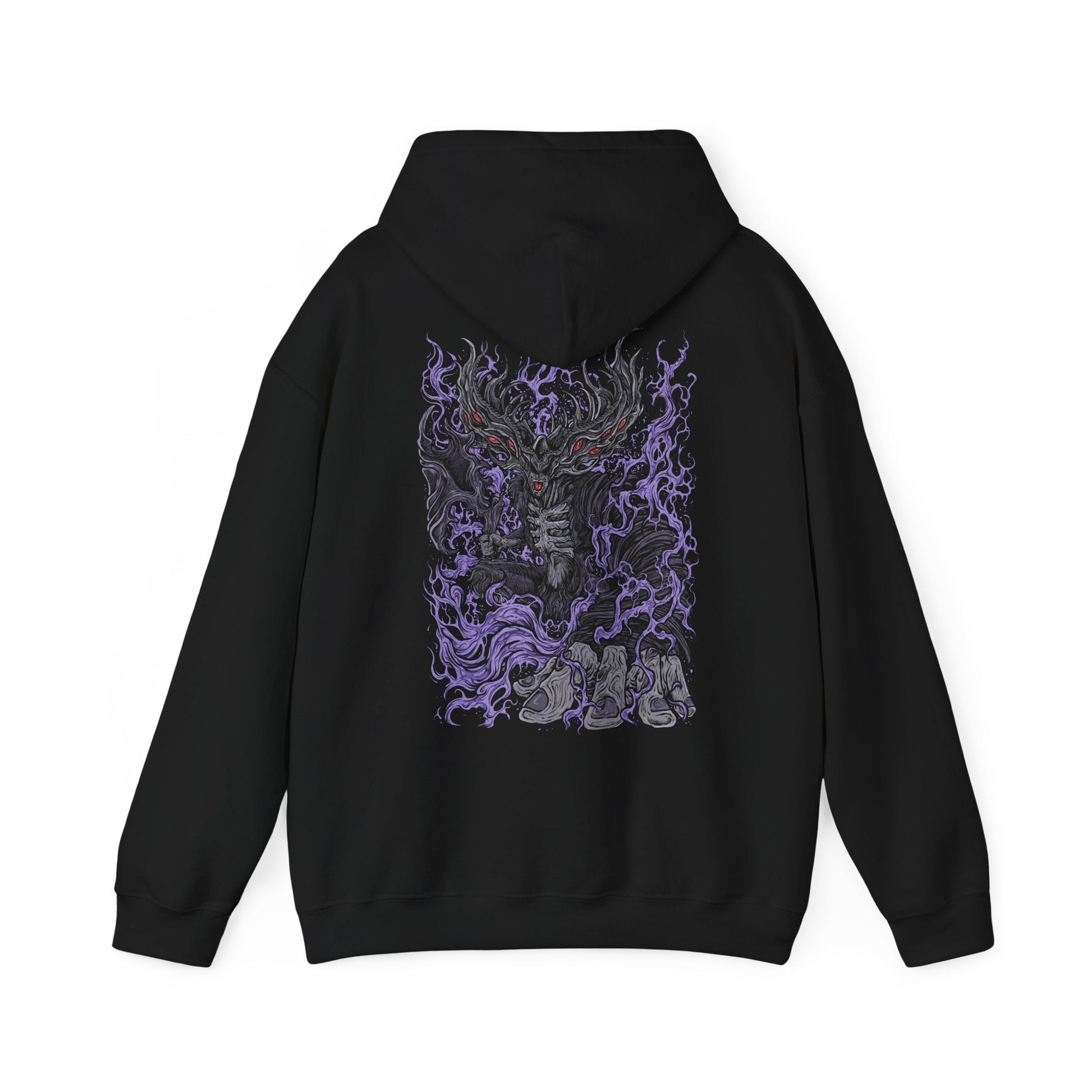 Image 5 of a Hooded Sweatshirt showcasing Manus, the Father of the Abyss, a corrupted being born of humanity gone mad in Dark Souls. His monstrous arm and voidlike presence symbolize the destructive hunger of unbound emotion. This artwork channels the sorrow and fury that drove him to consume the kingdom of Oolacile in darkness.