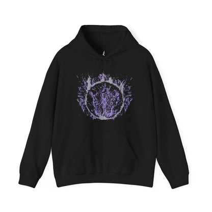 Image 3 of a Black Hooded Sweatshirt showcasing Manus, the Father of the Abyss, a corrupted being born of humanity gone mad in Dark Souls. His monstrous arm and voidlike presence symbolize the destructive hunger of unbound emotion. This artwork channels the sorrow and fury that drove him to consume the kingdom of Oolacile in darkness.