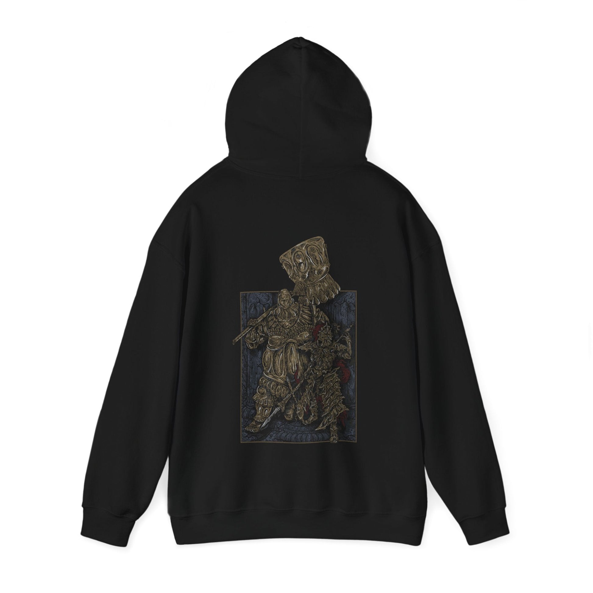 Image number 4 of a Hooded Sweatshirt featuring Dragon Slayer Ornstein and Executioner Smough from Dark Souls, showcasing the iconic duo in their legendary battle stances, perfect for fans who admire their imposing presence and challenging boss fight in Anor Londo.