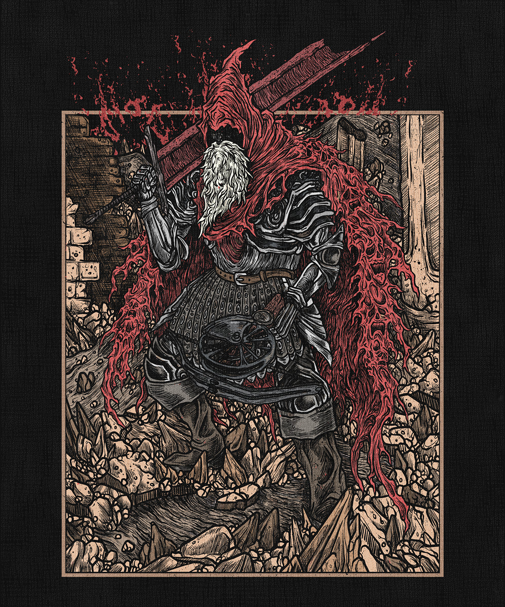 Wallpaper of Dark Souls Slave Knight Gael Grim. In Dark Souls 3, Slave Knight Gael is a relentless warrior who sacrifices everything to find the Dark Soul. Loyal to the Painter, he traverses the Ringed City, only to be corrupted by the very power he seeks. His boss fight is a climactic end to the series, rich with lore, sorrow, and brutal intensity.