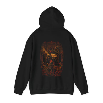 Image number 4 of a Hooded Sweatshirt featuring the Smelter Demon from Dark Souls 2, showcasing its molten, armored form and fiery power, perfect for fans who enjoy the intense challenge and iconic design of this formidable boss.