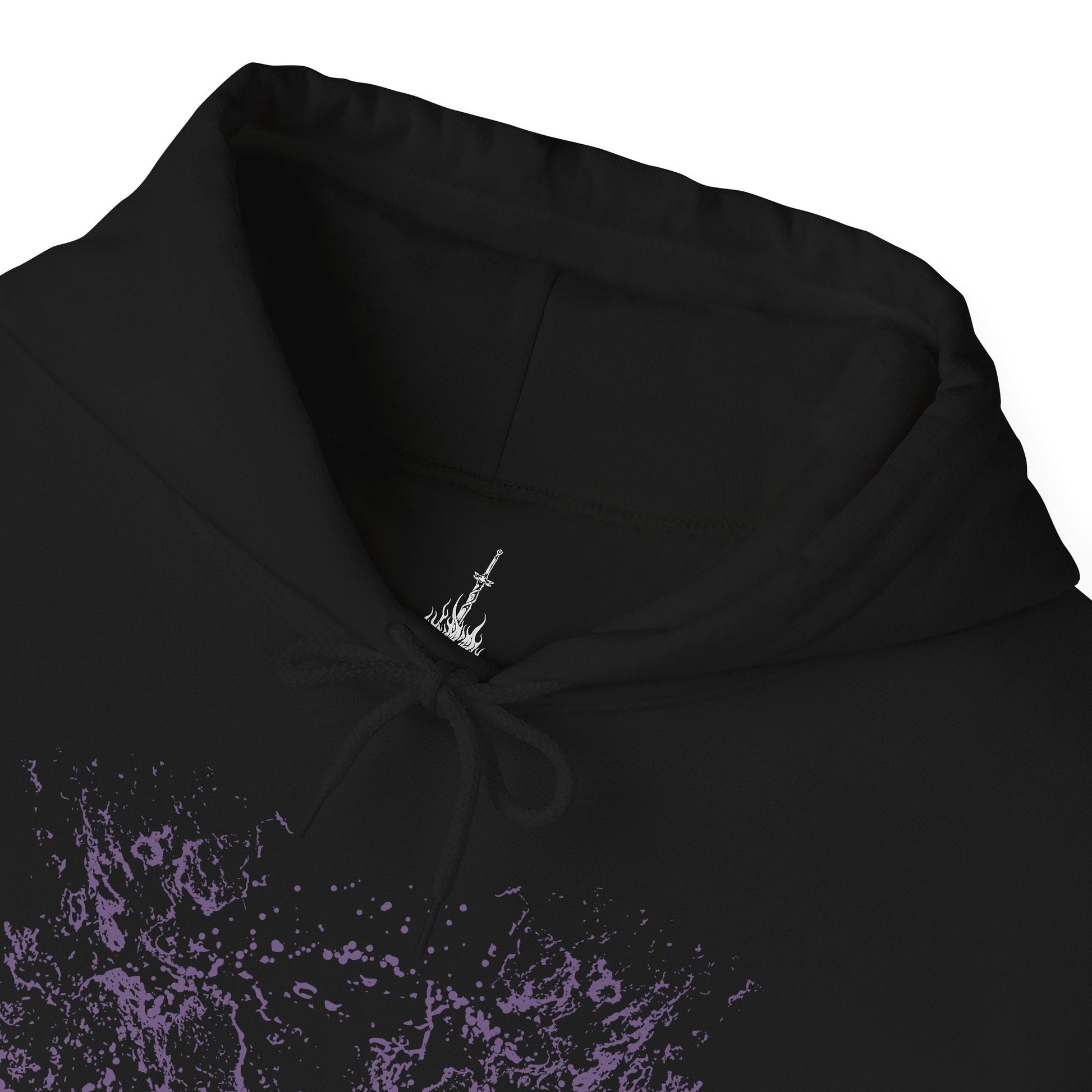 Folded Dark Souls Hooded Sweatshirt featuring Darkeater Midir, an ancient dragon forged for war against the Abyss. Despite his divine mission, centuries of consuming darkness have twisted him into a monstrous shadow of his former self. This design honors his epic scale, tragic fall, and the haunting beauty of one of the game’s most challenging battles.