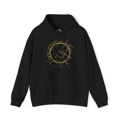Image 4 of a Demon's Souls hooded sweatshirt featuring the Maiden in Black and a nameless knight in the Nexus, showcasing haunting dark fantasy artwork inspired by Boletaria, the Slayer of Demons, and the mysterious sanctuary from FromSoftware's iconic game.