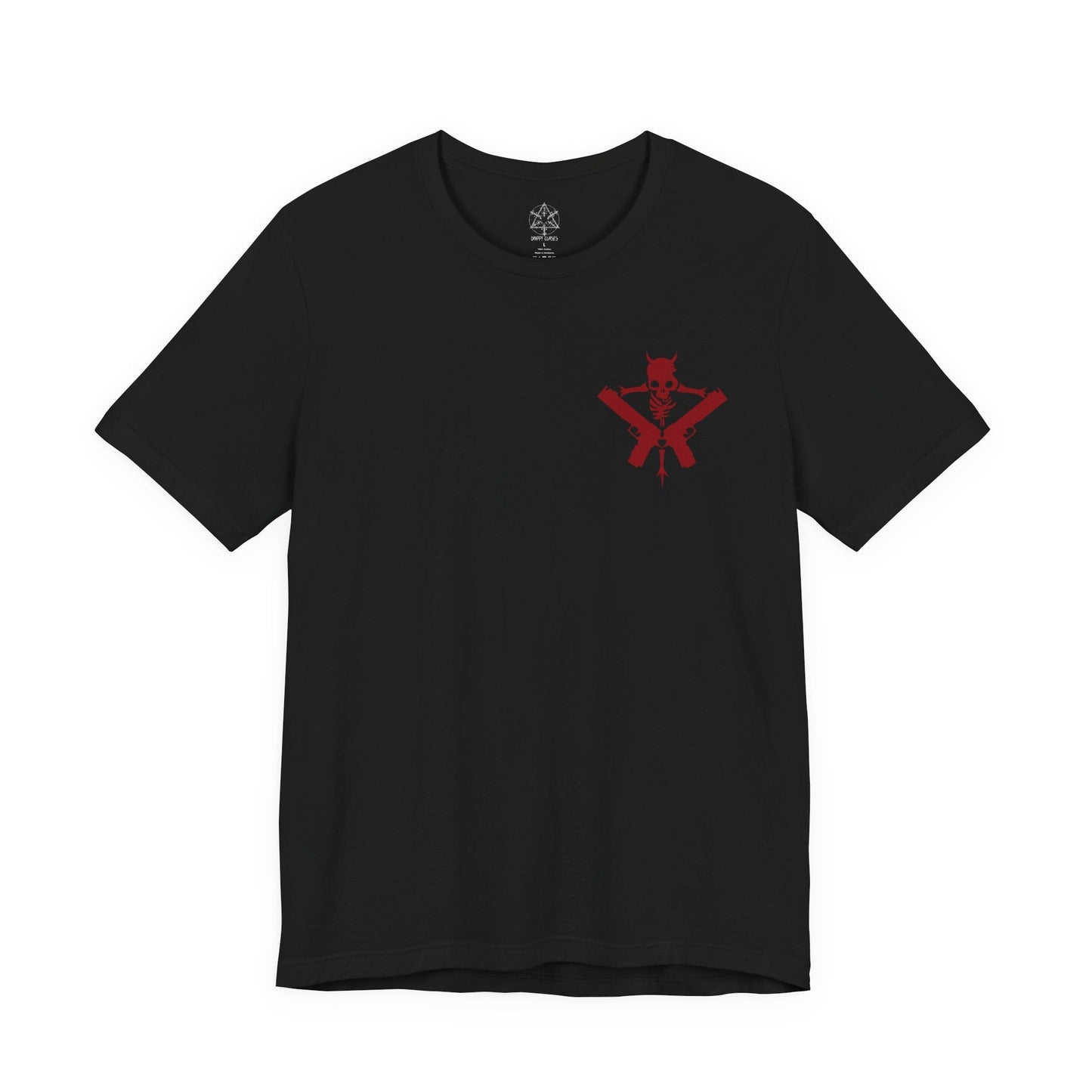 Image 4 of a T-Shirt artwork depicting Dante mid-battle, unleashing a devastating combo with his sword and firearms as demonic energy erupts around him. Crimson light reflects off shattered ground while his expression remains calm and fearless. This design reflects Dante’s mastery of style and combat, blending speed, power, and attitude into one of gaming’s most iconic action heroes.