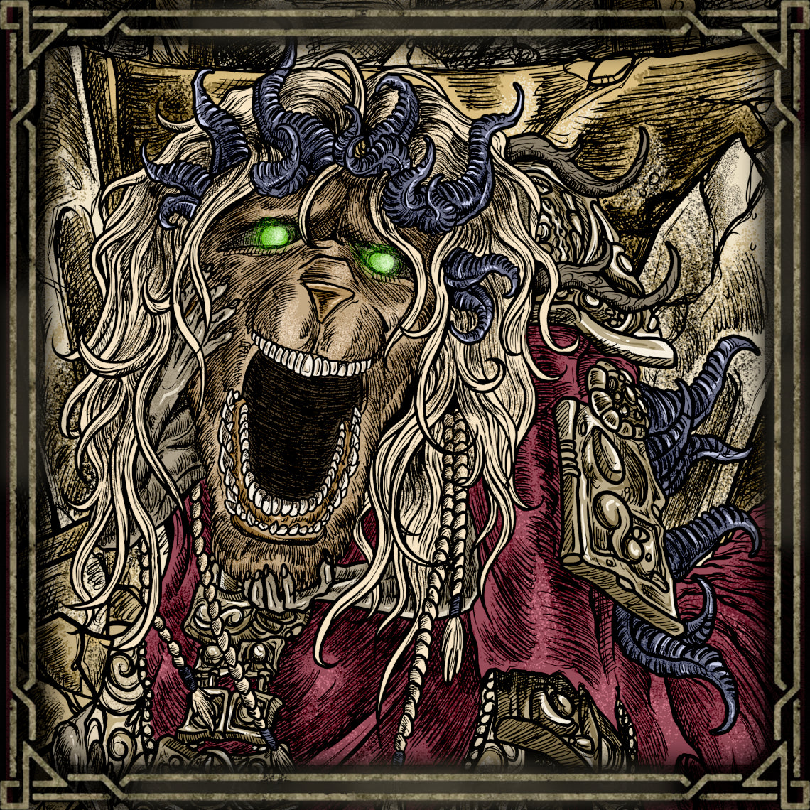 Concept Art of Divine Beast Dancing Lion Grim. The Divine Beast Dancing Lion is a fearsome Legend Boss in Elden Ring: Shadow of the Erdtree, found within Belurat, the Tower Settlement. Swift and unyielding, it strikes with devastating elemental attacks, testing the limits of both speed and endurance. While optional, this battle demands keen reflexes and unwavering determination. Revered as a celestial messenger, the Divine Beast channels the fury of the heavens.