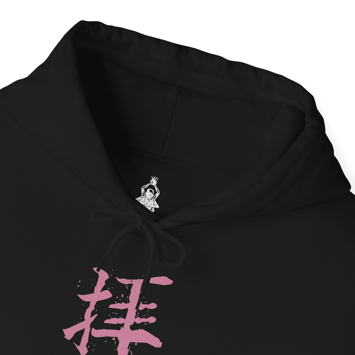 Folded Hooded Sweatshirt of the Divine Dragon rising through the stormy skies of the Divine Realm, its enormous pale body surrounded by clouds, rain, and brilliant flashes of lightning. Ancient cherry blossom trees emerge from the mist below while the celestial dragon towers above the landscape. The composition emphasizes divine power, immortality, mystery, and the ancient Dragon's Heritage.