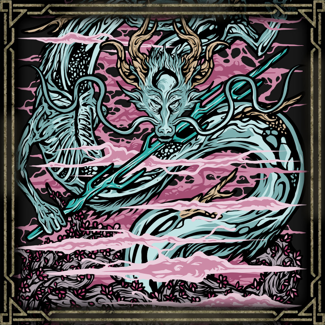 Wallpaper of Divine Dragon. The Divine Dragon resides within the mysterious Divine Realm reached through Fountainhead Palace, surrounded by clouds, ancient trees, and everlasting rain. Its power is connected to the Dragon's Heritage that flows through Kuro and other immortal beings. During its encounter with Wolf, the Divine Dragon commands the storm itself, calling upon lightning and enormous roots while standing as a symbol of an ancient divine lineage.