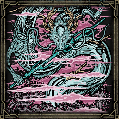 Wallpaper of Divine Dragon. The Divine Dragon resides within the mysterious Divine Realm reached through Fountainhead Palace, surrounded by clouds, ancient trees, and everlasting rain. Its power is connected to the Dragon's Heritage that flows through Kuro and other immortal beings. During its encounter with Wolf, the Divine Dragon commands the storm itself, calling upon lightning and enormous roots while standing as a symbol of an ancient divine lineage.