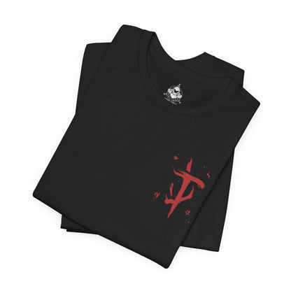 Image 6 of a T-shirt artwork depicting the Doom Slayer charging through a war-torn medieval landscape, crushing demons beneath armored boots while wielding ancient, rune-etched weapons. Castles burn in the distance as portals to Hell tear open across the sky. This design reflects relentless aggression, apocalyptic warfare, and the Slayer’s eternal crusade against the forces of darkness.