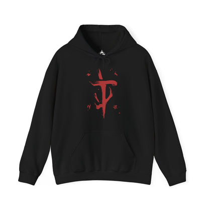 Image 4 of a Hooded Sweatshirt of the Doom Slayer standing victorious over fallen demons in a gothic battlefield, his armor scarred and glowing with hellish energy. Massive weapons and medieval siege ruins surround him as flames rise into a storm-filled sky. The composition emphasizes power, brutality, and the primal war between humanity and Hell reimagined in a dark age setting.