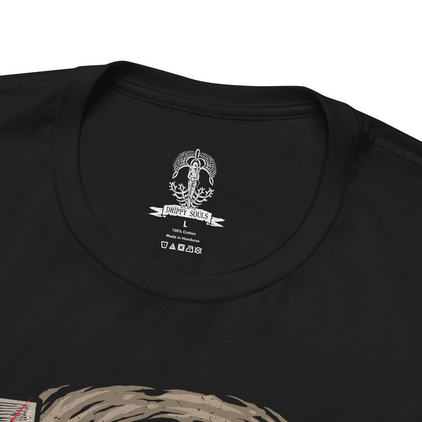 Folded T-Shirt design of Dragonlord Placidusax from Elden Ring, resting beyond time within the heart of Crumbling Farum Azula as golden lightning tears through the storm-filled sky. His colossal two-headed form coils among floating ruins while ancient scales shimmer with divine power. The design captures the majesty of the first Elden Lord, embodying primordial dragons, forgotten ages, and unmatched authority.