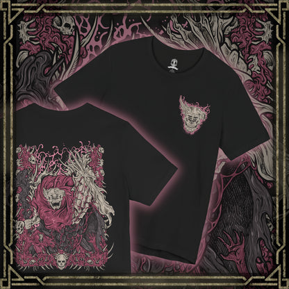 Thumbnail of a T-Shirt design of Dreglord from Elden Ring Nightreign, a monstrous congregation of corpses and refuse bound together by a shared hatred that refuses to fade. The creature looms amidst a desolate battlefield, its many limbs and broken remains twisting through clouds of dust and decay. The design embodies Dreglord's terrifying resilience, collective will, and status as one of Nightreign's most disturbing horrors.
