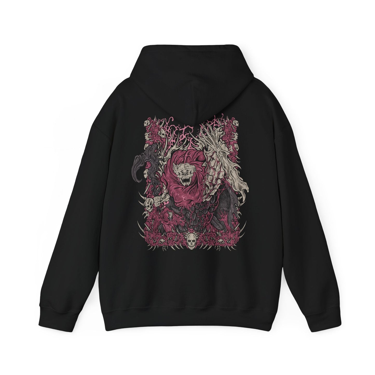 Image 5 of a Hooded Sweatshirt design of Dreglord from Elden Ring Nightreign, an immense mound of flesh, skeletal remains, and discarded debris animated by an obsessive determination to endure. Its grotesque silhouette rises from the darkness as fragments of countless fallen beings merge into a single unstoppable entity. The design highlights Dreglord's eerie immortality, communal resentment, and grotesque nature beyond all known forms of life.
