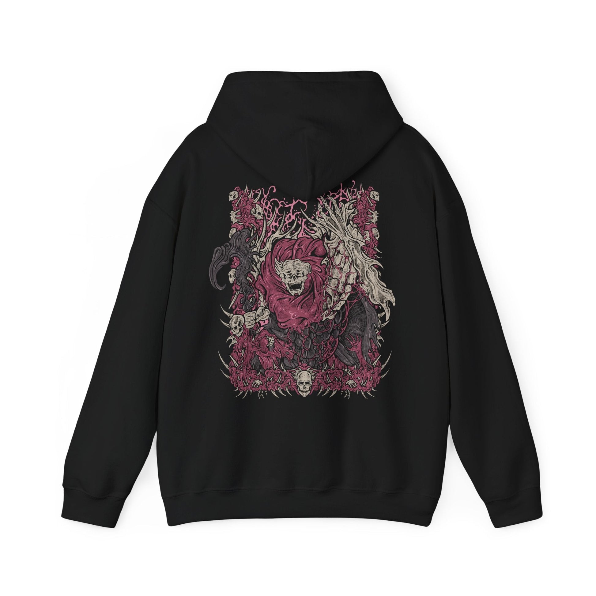 Image 5 of a Hooded Sweatshirt design of Dreglord from Elden Ring Nightreign, an immense mound of flesh, skeletal remains, and discarded debris animated by an obsessive determination to endure. Its grotesque silhouette rises from the darkness as fragments of countless fallen beings merge into a single unstoppable entity. The design highlights Dreglord's eerie immortality, communal resentment, and grotesque nature beyond all known forms of life.