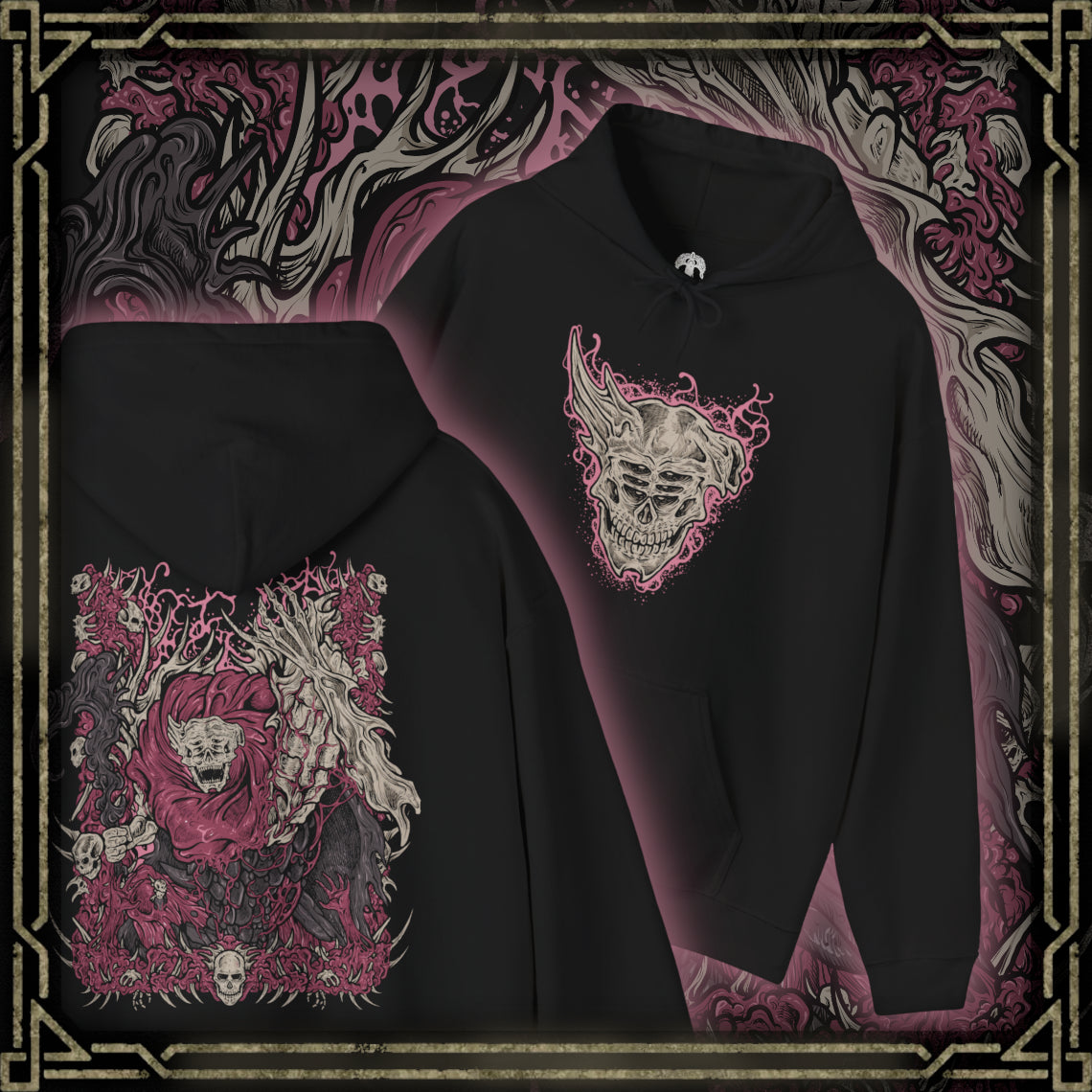Thumbnail of a Hooded Sweatshirt design of Dreglord from Elden Ring Nightreign, an immense mound of flesh, skeletal remains, and discarded debris animated by an obsessive determination to endure. Its grotesque silhouette rises from the darkness as fragments of countless fallen beings merge into a single unstoppable entity. The design highlights Dreglord's eerie immortality, communal resentment, and grotesque nature beyond all known forms of life.