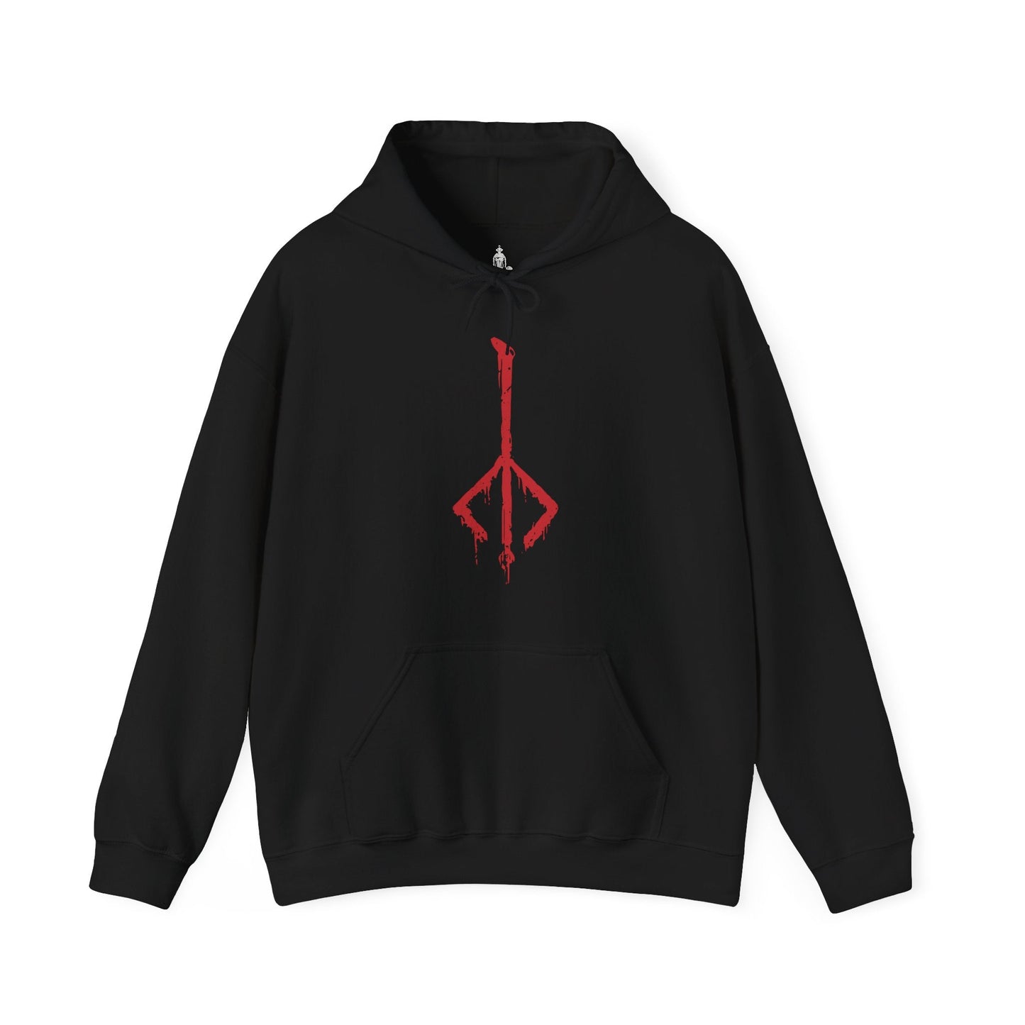Image 4 of a Hooded Sweatshirt of Eileen the Crow poised atop a gothic rooftop, cloak flowing like raven wings beneath the moonlit sky. Her masked gaze watches over the city while the Blade of Mercy gleams with cold steel in her hands. The composition emphasizes elegance, secrecy, and the tragic role of a hunter tasked with delivering mercy to the damned.