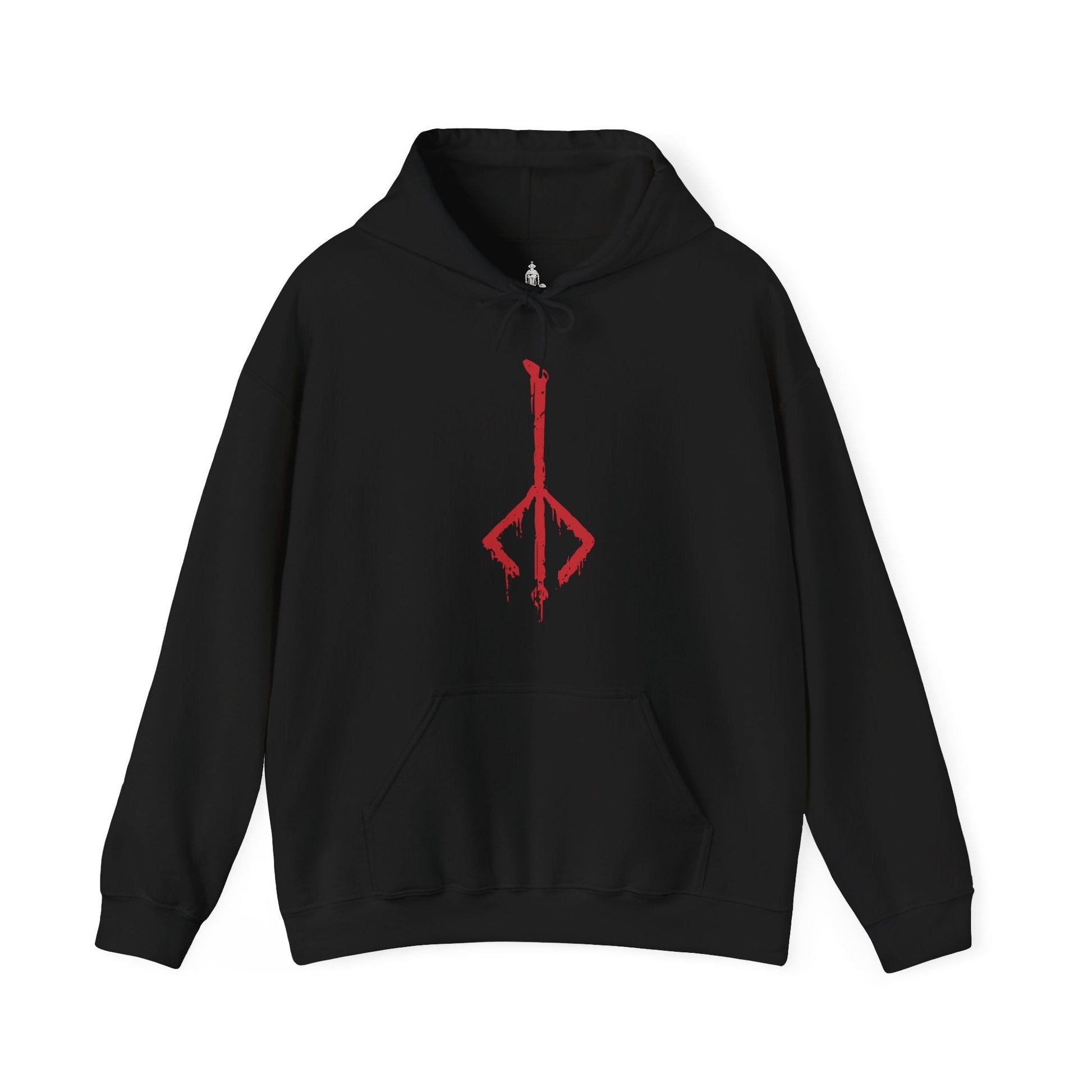 Image 4 of a Hooded Sweatshirt of Eileen the Crow poised atop a gothic rooftop, cloak flowing like raven wings beneath the moonlit sky. Her masked gaze watches over the city while the Blade of Mercy gleams with cold steel in her hands. The composition emphasizes elegance, secrecy, and the tragic role of a hunter tasked with delivering mercy to the damned.