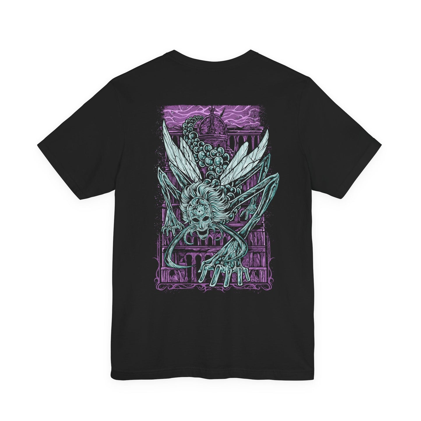 Image 4 of a T-shirt featuring Astel, Naturalborn of the Void from Elden Ring, a cosmic horror born from a void beyond time. With a skull-like insectoid face, celestial tendrils, and radiant stardust, Astel is a grotesque beauty of outer space. This design captures its haunting majesty and unfathomable alien presence deep beneath the Lands Between.
