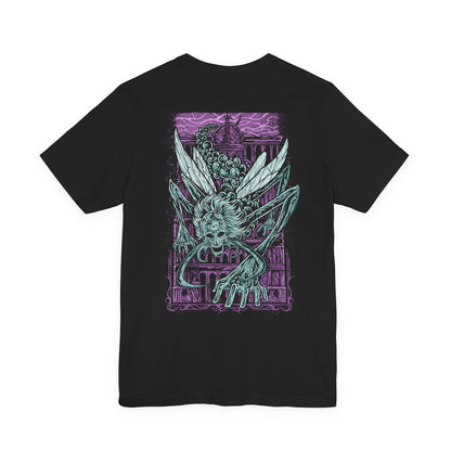 Image 5 of a T-shirt featuring Astel, Naturalborn of the Void from Elden Ring, a cosmic horror born from a void beyond time. With a skull-like insectoid face, celestial tendrils, and radiant stardust, Astel is a grotesque beauty of outer space. This design captures its haunting majesty and unfathomable alien presence deep beneath the Lands Between.