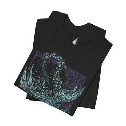 Folded T-shirt featuring Astel, Naturalborn of the Void from Elden Ring in a grim design, showcasing the cosmic and eerie creature with its otherworldly appearance, perfect for fans drawn to the dark mysteries of the Lands Between.