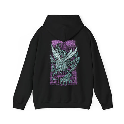 Image 4 of a Hooded Sweatshirt featuring Astel, Naturalborn of the Void from Elden Ring, a cosmic horror that descended from the stars to wreak devastation upon the Lands Between. With a skeletal, insectoid body and a celestial head swirling with galaxies, Astel embodies the unknowable terror of the void itself. A remnant of an ancient, star-born catastrophe, it wields devastating gravity and magic attacks, annihilating all in its path. A must-have for fans of Elden Ring’s deep cosmic lore.