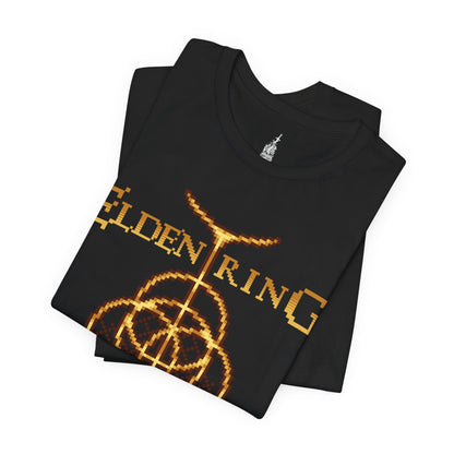 Folded T-shirt featuring an iconic design from Elden Ring, capturing the game’s classic elements in a nostalgic pixel art style, perfect for fans who love a vintage gaming aesthetic.