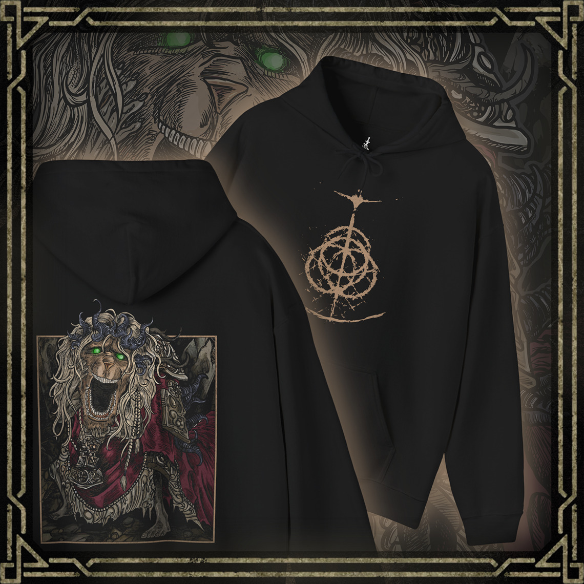 Thumbnail of a Hooded Sweatshirt featuring the Divine Beast Dancing Lion from Elden Ring Shadow of the Erdtree, blending majestic and powerful imagery, perfect for fans who appreciate mythical creatures and epic battles in the Lands Between.