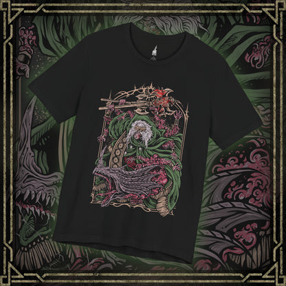 Thumbnail of a T-shirt featuring Godrick the Grafted from Elden Ring, the grotesque demigod of Stormveil Castle. Known for grafting countless limbs onto his body to fuel his strength, Godrick embodies ambition twisted into monstrosity. This design captures his terrifying form, symbolizing his hunger for power and his legacy as one of the first shardbearers.