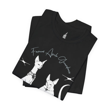 Folded T-shirt featuring the Godskin Cat Duo meme from Elden Ring, with playful artwork depicting the two Godskin characters in a humorous, meme-inspired design, ideal for Tarnished who enjoy a lighthearted take on their epic journey to becoming Elden Lord.