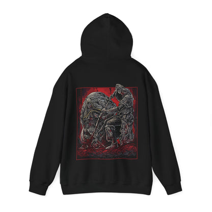 Image number 4 of a Hooded Sweatshirt featuring the Godskin Duo from Elden Ring, showcasing their menacing forms and unique abilities, perfect for fans who admire the challenging and deadly nature of these infamous bosses in the Lands Between.