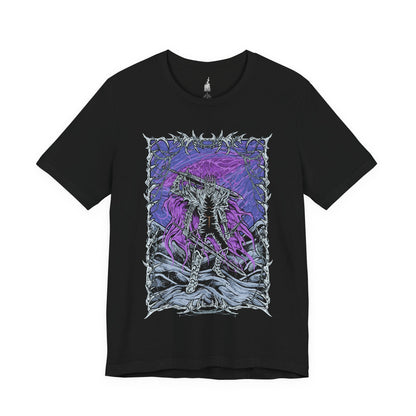 Image 3 of a Black T-shirt featuring Heolstor the Nightlord from Elden Ring Nightreign, a once-fallen knight who rose from a mountain of corpses to curse the world. Ruling the Lands Between after the Shattering, Heolstor commands monsters and champions from other realms, embodying the terror of the Night’s Tide. This design captures the grim majesty of his eternal rule.