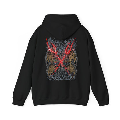 Image 5 of a Hooded Sweatshirt featuring Lichdragon Fortissax from Elden Ring, displaying the imposing, deathly dragon enveloped in red lightning, ideal for fans captivated by this legendary boss and the dark lore of the Lands Between.