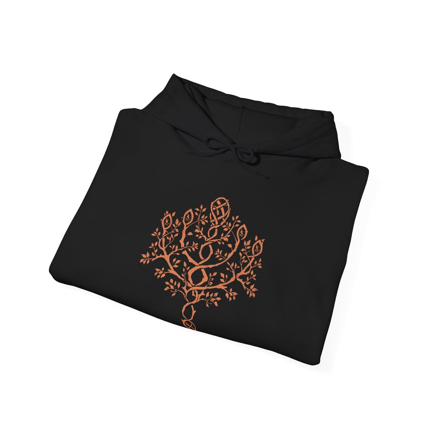 Folded Hooded Sweatshirt featuring Malenia, Blade of Miquella from Elden Ring, a tragic figure of unmatched skill whose loyalty to her brother drives her path through ruin. Stricken by Scarlet Rot yet never defeated in battle, Malenia represents sacrifice, corruption, and resilience. This design highlights her role as both warrior and symbol of unyielding devotion.