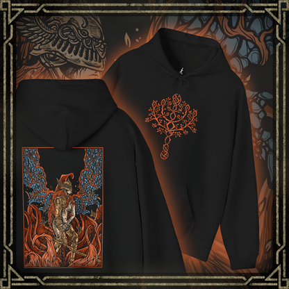 Thumbnail of a Hooded Sweatshirt featuring Malenia, Blade of Miquella, in her Scarlet Bloom form from Elden Ring, showcasing her radiant yet deadly transformation, perfect for fans who admire her beauty, strength, and tragic role in the Lands Between.