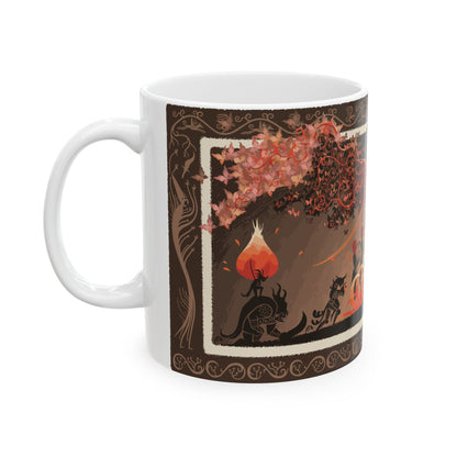 Image number 4 of a Mug featuring Malenia, Goddess of Rot from Elden Ring, adorned with a haunting design that captures her duality as a graceful warrior and a harbinger of decay, showcasing her flowing scarlet hair, intricate armor, and the crimson aura of the Scarlet Rot, perfect for fans of her tragic yet powerful legacy in the Lands Between.